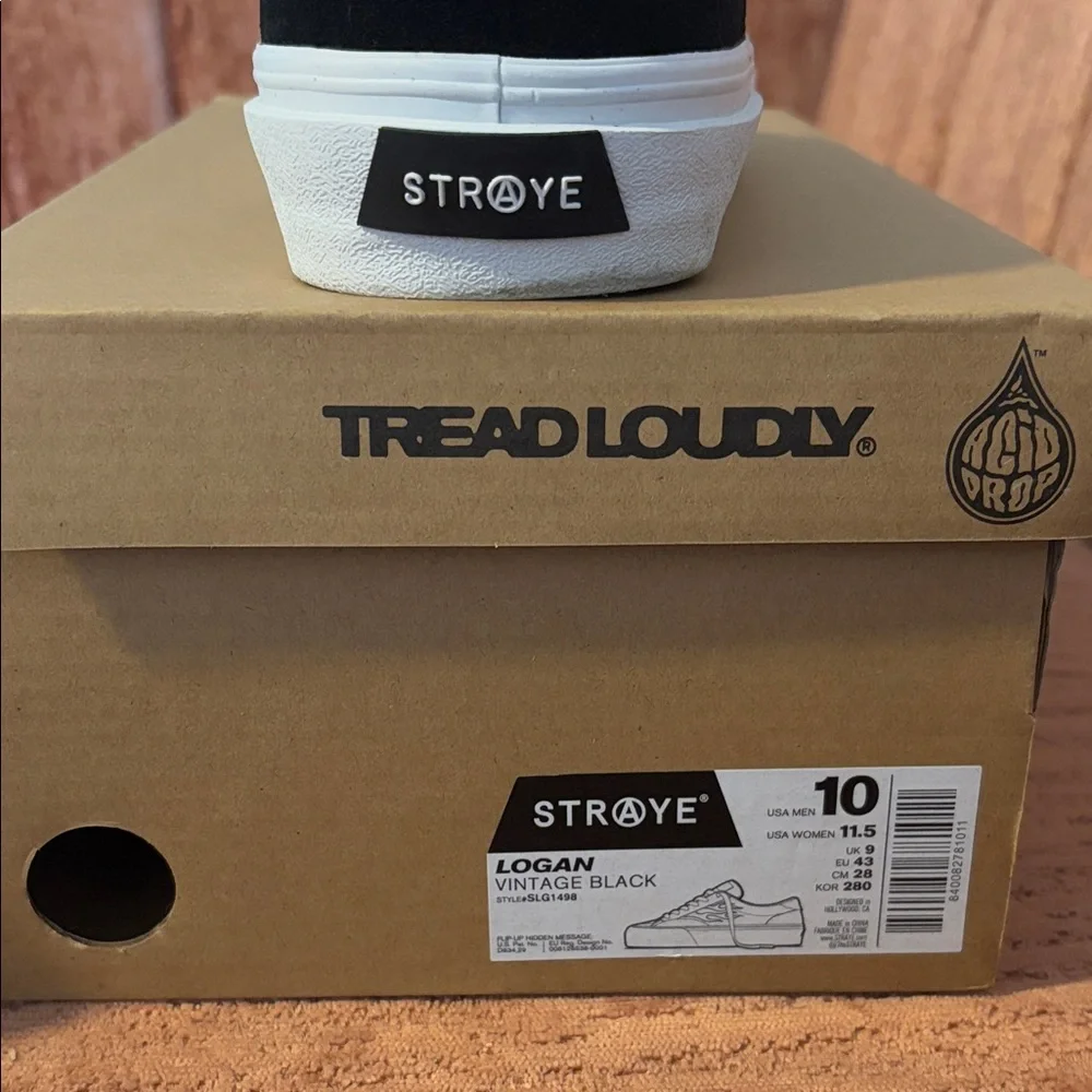 STRAYE Logan Vintage Black suede white flame skater sneakers, size US Menโs 10 - Picture 10 of 11